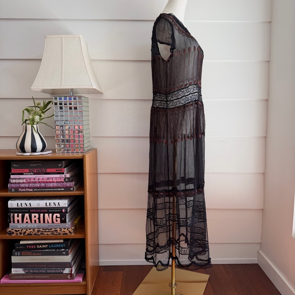 Free People Black Sheer Embroidered Dress with Lace 20s Inspired - Picture 2 of 10